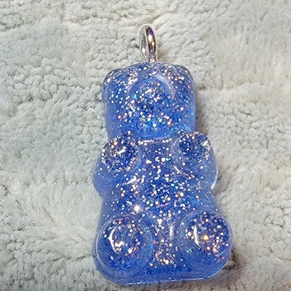 Handmade Resin Blue Gummy Bear Earrings and Pendant Set - Picture 3 of 5